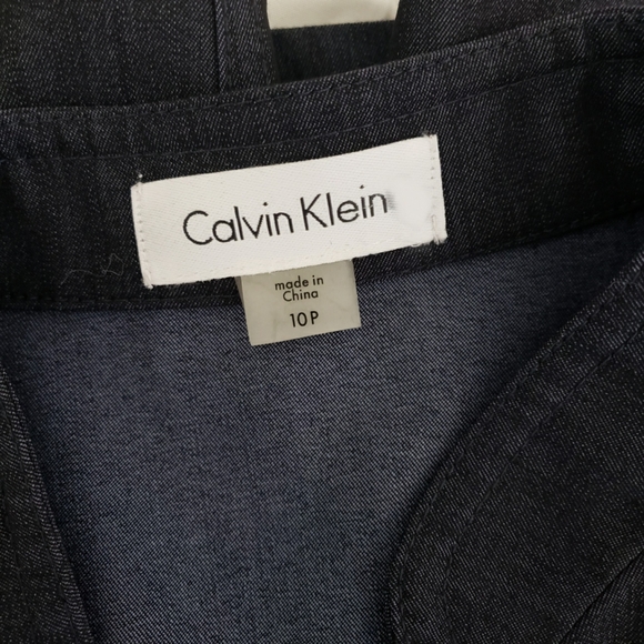 Calvin Klein Cap Sleeve Button Front Belted Dark Wash Denim Dress 10 Petite - Picture 11 of 12